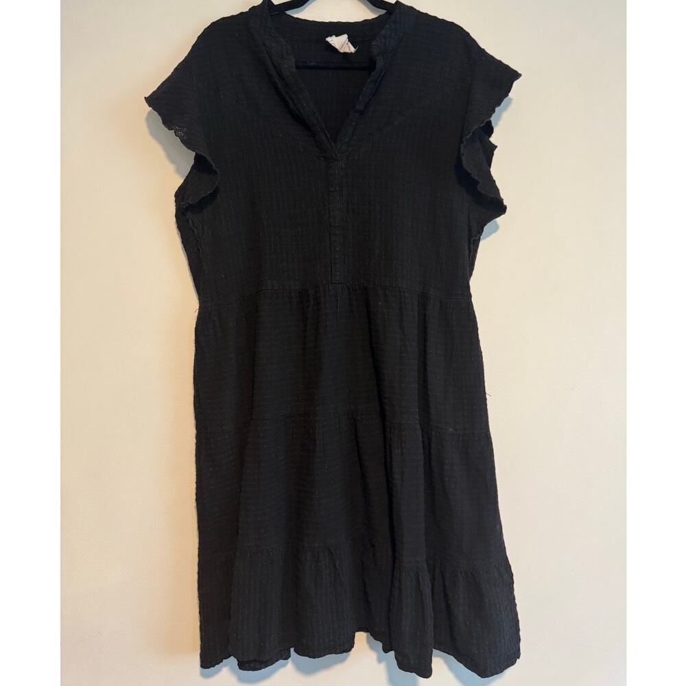 Amadi Anthropologie Black Textured Gauze Tiered Midi Dress Size L Boho‎ Casual